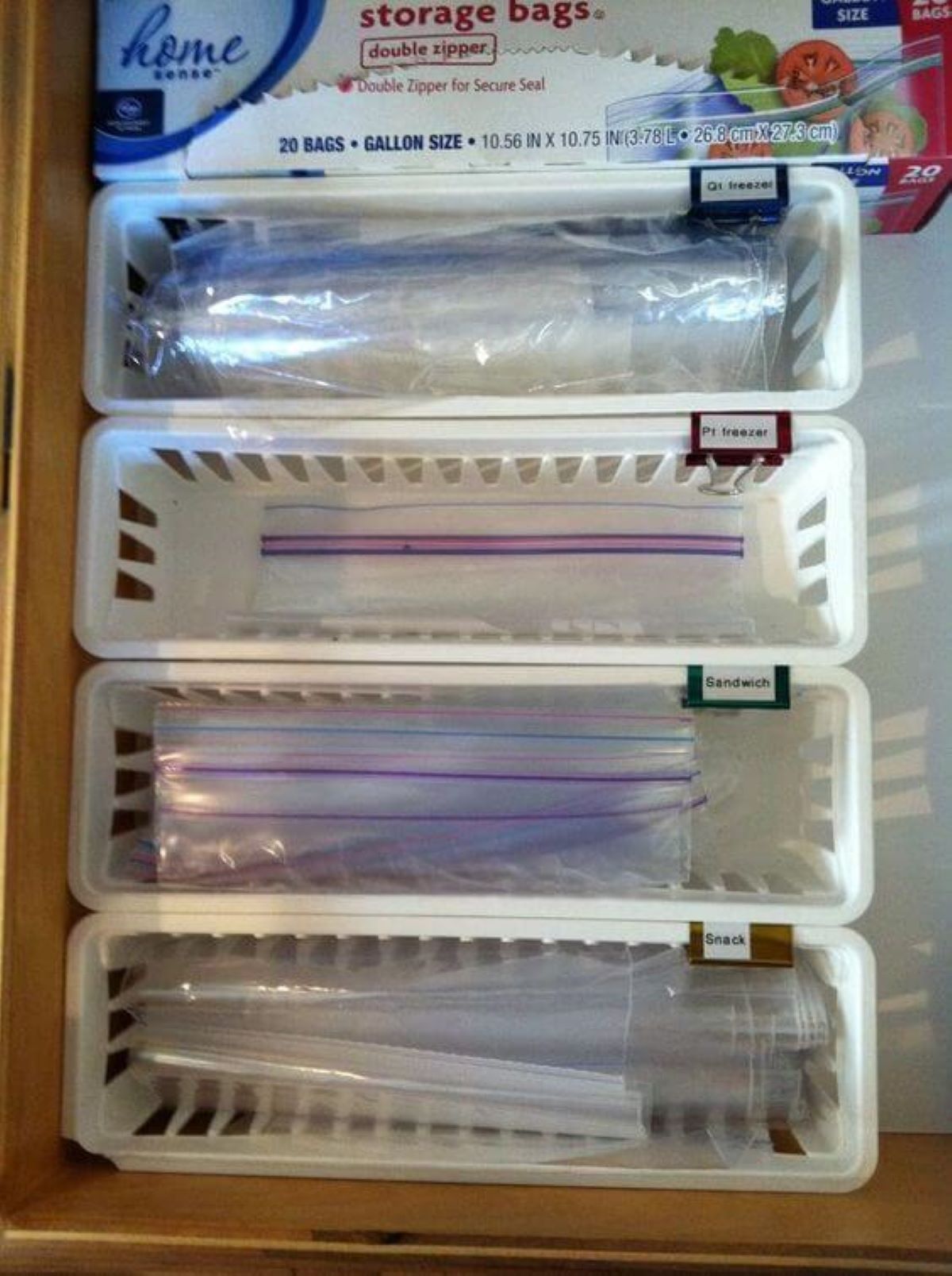 Clear Storage Bag Organizer Box. Organize Food & Storage Bags in Drawer or  Wall. Fits All Zip and Slider Quart Sandwich Snack Sizes. 